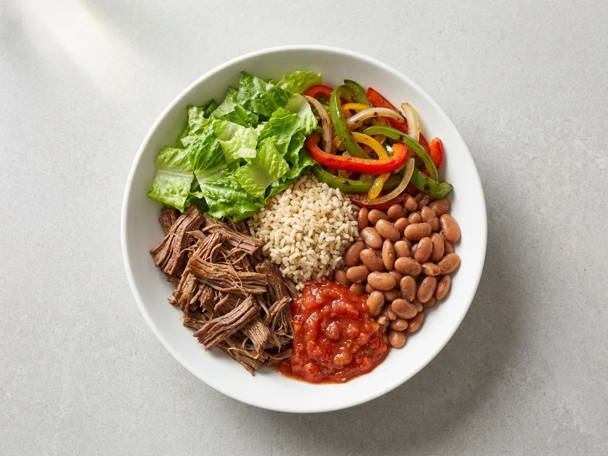 Barbacoa bowl under 600 calories